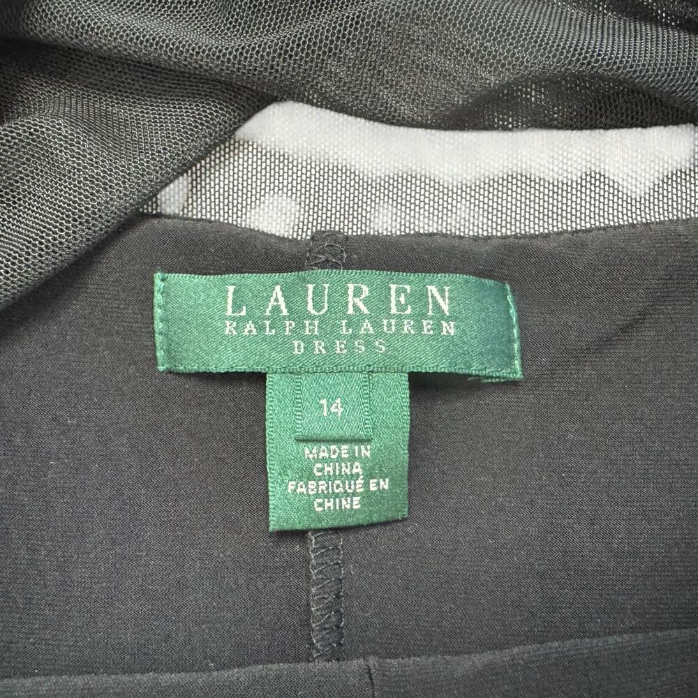 RALPH LAUREN LRL Mesh V-neck Black Jersey Knit Dress Sz 14 LBD Date Event Formal - Picture 7 of 11